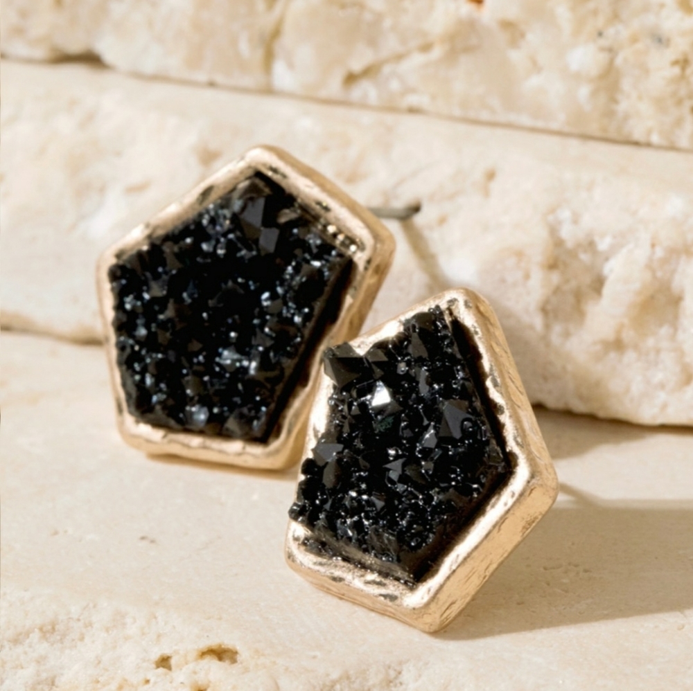 Geometric Two-Tone Faux Druzy Stud Earrings
